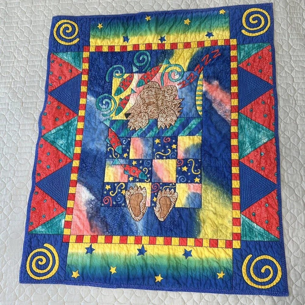 Bear Quilt Blanket Baby Moon Handmade Reversible Sleeping Rockets Stars Tie Dye
